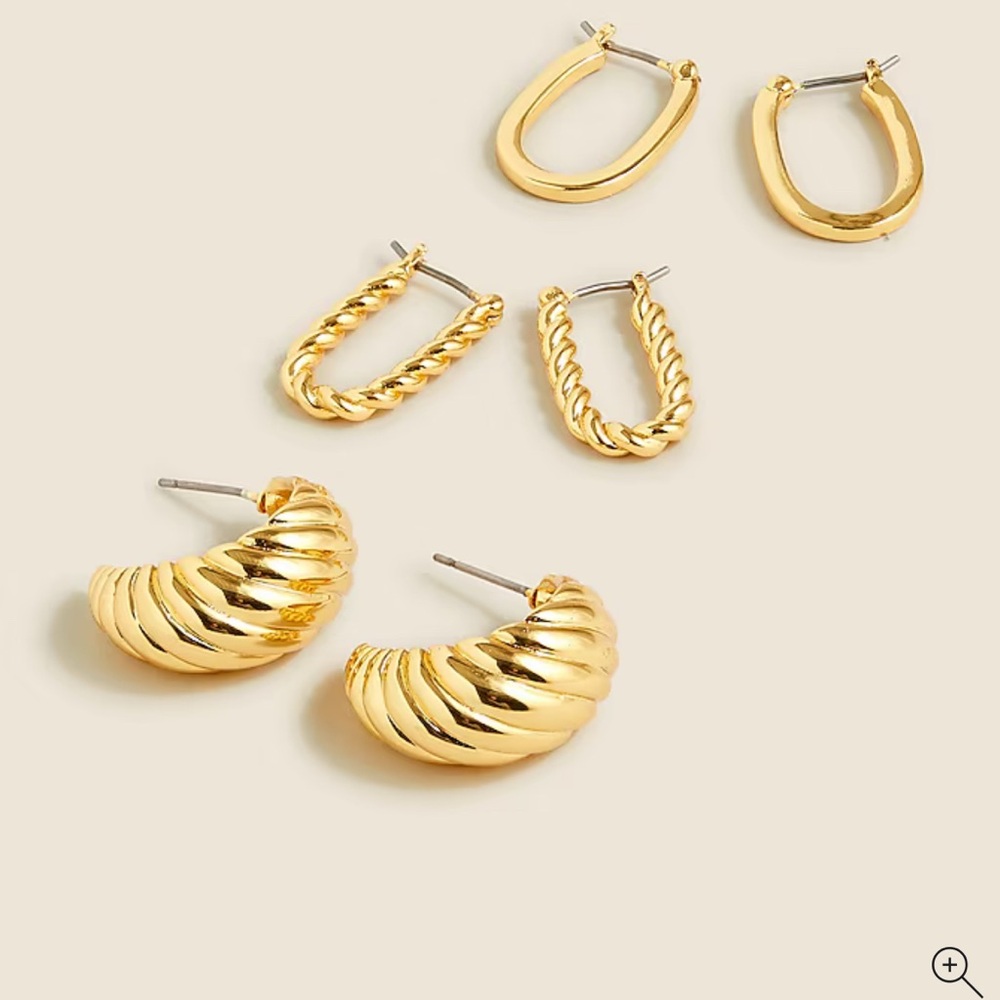 JCrew Hoop Earrings in Gold-3 pair set
